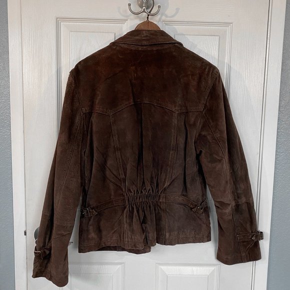 Brown Suede Outer Jacket trimmed with buckles by “Beyond Sport – California.” - Picture 2 of 6